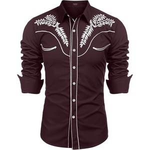 image:imageCOOFANDY Mens Western Shirts Long Sleeve Embroideres Cowboy Shirts Casual Button Down ShirtWine Redwhite