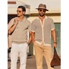 image:imageCOOFANDY Mens Knit Button Down Shirts Short Sleeve Polo Shirt Vintage Striped Casual ShirtsApricot Brown Stripe