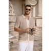 image:imageCOOFANDY Mens Knit Button Down Shirts Short Sleeve Polo Shirt Vintage Striped Casual ShirtsApricot Brown Stripe