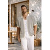 image:imageCOOFANDY Mens Knit Button Down Shirts Short Sleeve Polo Shirt Vintage Striped Casual ShirtsBeige Black Stripe