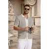 image:imageCOOFANDY Mens Knit Button Down Shirts Short Sleeve Polo Shirt Vintage Striped Casual ShirtsBeige Black Stripe