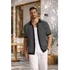 image:imageCOOFANDY Mens Knit Button Down Shirts Short Sleeve Polo Shirt Vintage Striped Casual ShirtsBlack Beige