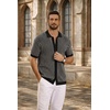 image:imageCOOFANDY Mens Knit Button Down Shirts Short Sleeve Polo Shirt Vintage Striped Casual ShirtsBlack Beige
