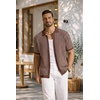 image:imageCOOFANDY Mens Knit Button Down Shirts Short Sleeve Polo Shirt Vintage Striped Casual ShirtsBrown Apricot