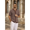 image:imageCOOFANDY Mens Knit Button Down Shirts Short Sleeve Polo Shirt Vintage Striped Casual ShirtsBrown Apricot