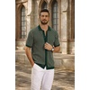 image:imageCOOFANDY Mens Knit Button Down Shirts Short Sleeve Polo Shirt Vintage Striped Casual ShirtsEvergreen Khaki