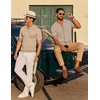 image:imageCOOFANDY Mens Knit Button Down Shirts Short Sleeve Polo Shirt Vintage Striped Casual ShirtsKhaki White