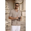 image:imageCOOFANDY Mens Knit Button Down Shirts Short Sleeve Polo Shirt Vintage Striped Casual ShirtsKhaki White