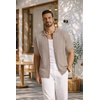 image:imageCOOFANDY Mens Knit Button Down Shirts Short Sleeve Polo Shirt Vintage Striped Casual ShirtsKhaki White