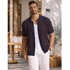 image:imageCOOFANDY Mens Knit Button Down Shirts Short Sleeve Polo Shirt Vintage Striped Casual ShirtsNavy Blue Brown