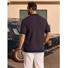 image:imageCOOFANDY Mens Knit Button Down Shirts Short Sleeve Polo Shirt Vintage Striped Casual ShirtsNavy Blue Brown