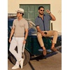 image:imageCOOFANDY Mens Knit Button Down Shirts Short Sleeve Polo Shirt Vintage Striped Casual ShirtsNavy Blue White