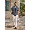 image:imageCOOFANDY Mens Knit Button Down Shirts Short Sleeve Polo Shirt Vintage Striped Casual ShirtsNavy Blue White