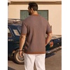 image:imageCOOFANDY Mens Knit Button Down Shirts Short Sleeve Polo Shirt Vintage Striped Casual ShirtsTan Misty Blue
