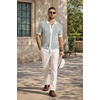 image:imageCOOFANDY Mens Knit Button Down Shirts Short Sleeve Polo Shirt Vintage Striped Casual ShirtsWhite Army Green