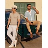 image:imageCOOFANDY Mens Knit Button Down Shirts Short Sleeve Polo Shirt Vintage Striped Casual ShirtsWhite Army Green