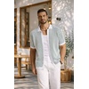 image:imageCOOFANDY Mens Knit Button Down Shirts Short Sleeve Polo Shirt Vintage Striped Casual ShirtsWhite Army Green