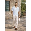 image:imageCOOFANDY Mens Knit Button Down Shirts Short Sleeve Polo Shirt Vintage Striped Casual ShirtsWhite Light Blue
