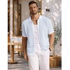 image:imageCOOFANDY Mens Knit Button Down Shirts Short Sleeve Polo Shirt Vintage Striped Casual ShirtsWhite Light Blue
