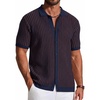 image:imageCOOFANDY Mens Knit Button Down Shirts Short Sleeve Polo Shirt Vintage Striped Casual ShirtsNavy Blue Brown