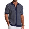 image:imageCOOFANDY Mens Knit Button Down Shirts Short Sleeve Polo Shirt Vintage Striped Casual ShirtsNavy Blue White