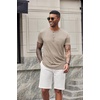 image:imageCOOFANDY Mens Soft Henley Short Sleeve T Shirts Casual Basic Shirt with Pocket 3 Button Tees Summer TopsDark Khaki