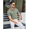 image:imageCOOFANDY Mens Textured Polo Shirts Short Sleeve Slim Fit Casual Button Polo TShirt Summer Collared Golf ShirtLight Green White Striped