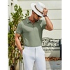 image:imageCOOFANDY Mens Textured Polo Shirts Short Sleeve Slim Fit Casual Button Polo TShirt Summer Collared Golf ShirtLight Green White Striped