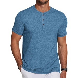 image:imageCOOFANDY Mens Soft Henley Short Sleeve T Shirts Casual Basic Shirt with Pocket 3 Button Tees Summer TopsDemin Blue