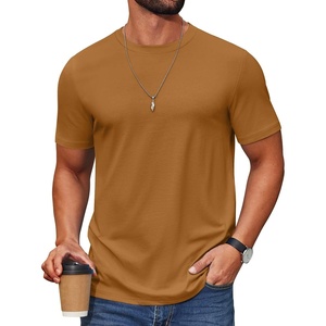 image:imageCOOFANDY Mens T Shirt Short Sleeve Cotton Blend TShirts Crew Neck Casual Summer Basic Tee ShirtsLight Brown