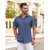 image:imageCOOFANDY Mens Button Down Shirt Short Sleeve Dress Shirt Casual Beach Summer Wedding ShirtNavy Bluewhite Flower