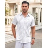 image:imageCOOFANDY Mens Button Down Shirt Short Sleeve Dress Shirt Casual Beach Summer Wedding ShirtWhite  Irregular Lines