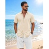image:imageCOOFANDY Mens Button Down Shirts Short Sleeve Casual Shirt Cotton Summer Beach Linen Wedding ShirtsBeige