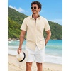 image:imageCOOFANDY Mens Button Down Shirts Short Sleeve Casual Shirt Cotton Summer Beach Linen Wedding ShirtsBeige