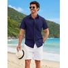 image:imageCOOFANDY Mens Button Down Shirts Short Sleeve Casual Shirt Cotton Summer Beach Linen Wedding ShirtsIndigo