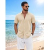 image:imageCOOFANDY Mens Button Down Shirts Short Sleeve Casual Shirt Cotton Summer Beach Linen Wedding ShirtsLight Khaki