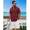 image:imageCOOFANDY Mens Button Down Shirts Short Sleeve Casual Shirt Cotton Summer Beach Linen Wedding ShirtsWine Red
