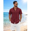 image:imageCOOFANDY Mens Button Down Shirts Short Sleeve Casual Shirt Cotton Summer Beach Linen Wedding ShirtsWine Red