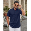image:imageCOOFANDY Mens Button Down Shirts Short Sleeve Untucked Dress Shirt Wrinkle Free Stretch Casual Summer ShirtsNavy Blue