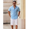 image:imageCOOFANDY Mens Button Down Short Sleeve Shirt Casual Cotton Summer Beach Linen Wedding Shirts with PocketClear Blue