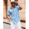 image:imageCOOFANDY Mens Button Down Short Sleeve Shirt Casual Cotton Summer Beach Linen Wedding Shirts with PocketClear Blue