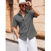 image:imageCOOFANDY Mens Button Down Short Sleeve Shirt Casual Cotton Summer Beach Linen Wedding Shirts with PocketDark Grey