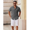 image:imageCOOFANDY Mens Button Down Short Sleeve Shirt Casual Cotton Summer Beach Linen Wedding Shirts with PocketDark Grey