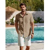 image:imageCOOFANDY Mens Button Down Short Sleeve Shirt Casual Cotton Summer Beach Linen Wedding Shirts with PocketDark Khaki