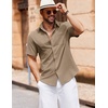 image:imageCOOFANDY Mens Button Down Short Sleeve Shirt Casual Cotton Summer Beach Linen Wedding Shirts with PocketDark Khaki