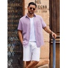 image:imageCOOFANDY Mens Button Down Short Sleeve Shirt Casual Cotton Summer Beach Linen Wedding Shirts with PocketLavender
