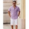 image:imageCOOFANDY Mens Button Down Short Sleeve Shirt Casual Cotton Summer Beach Linen Wedding Shirts with PocketLavender