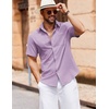 image:imageCOOFANDY Mens Button Down Short Sleeve Shirt Casual Cotton Summer Beach Linen Wedding Shirts with PocketLavender