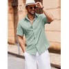 image:imageCOOFANDY Mens Button Down Short Sleeve Shirt Casual Cotton Summer Beach Linen Wedding Shirts with PocketLight Green