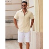 image:imageCOOFANDY Mens Button Down Short Sleeve Shirt Casual Cotton Summer Beach Linen Wedding Shirts with PocketLight Khaki